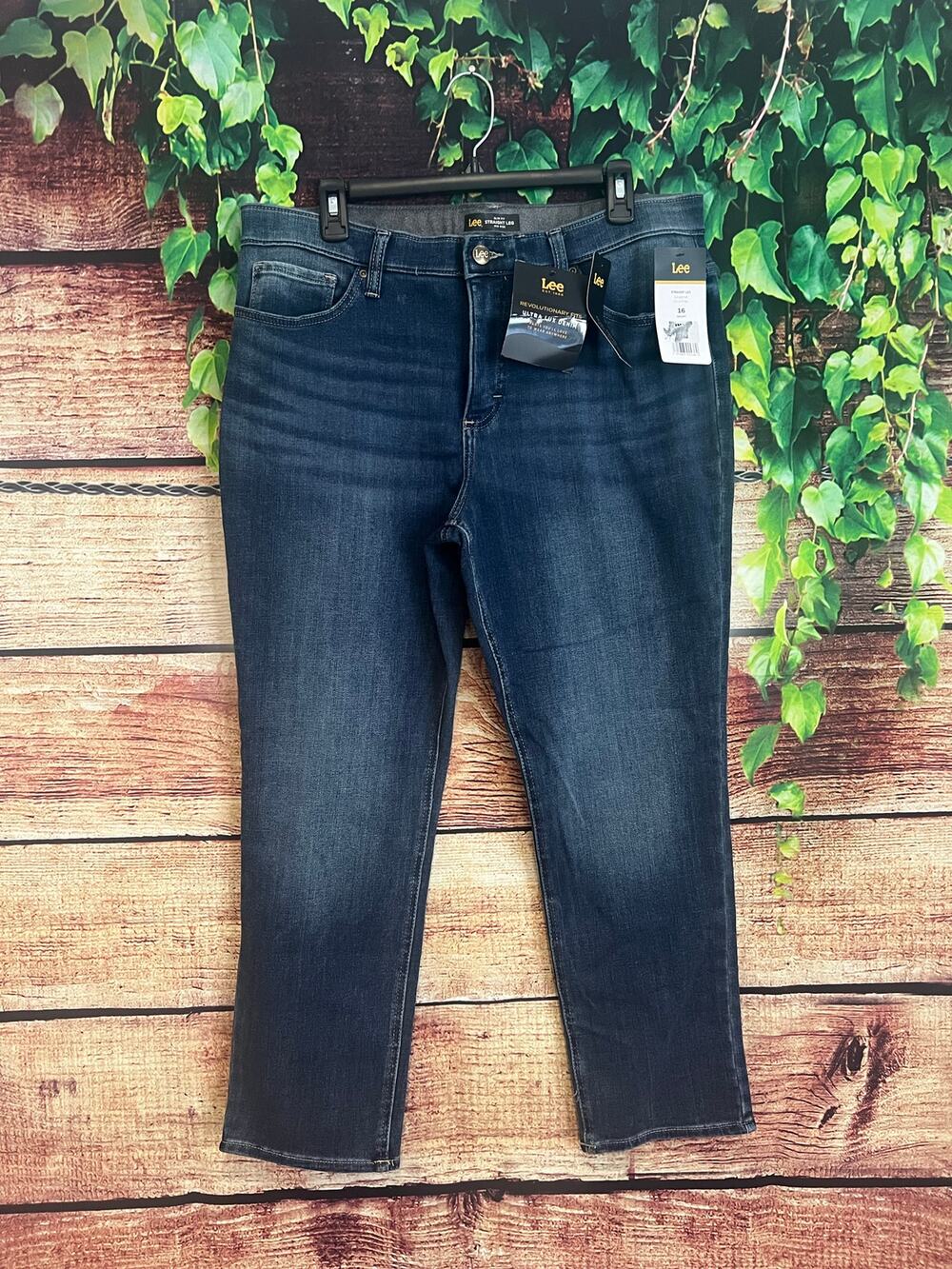 Lee Slim Fit Straight Leg Mid Rise Jeans Womens 16S Short Blue Denim Stretch